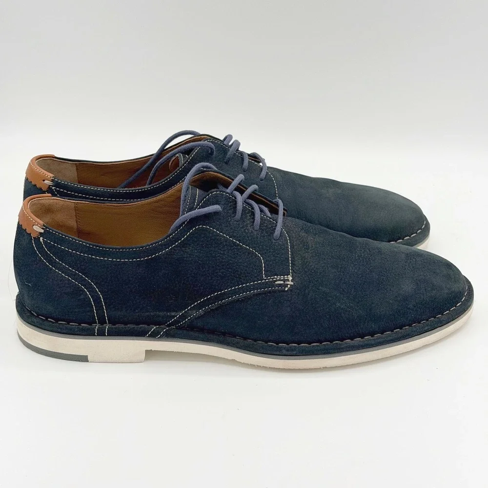 Johnston & Murphy Mens 9.5M Luke Navy Blue Suede Derby Shoes Lace Up Casual Work